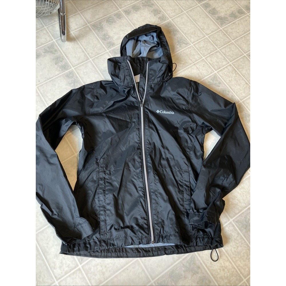 Columbia Jacket Womens Small Black‎ Omni Tech Nylon Full Zip Hooded Lined